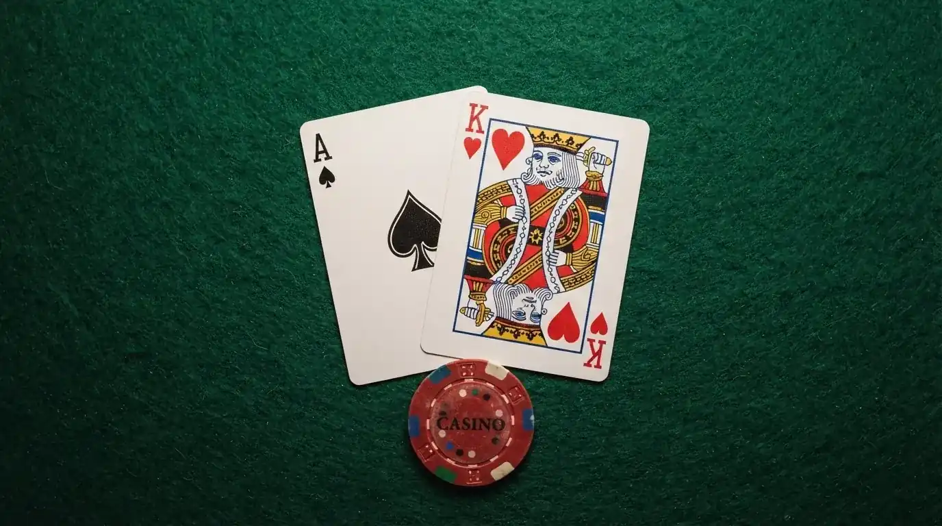 Nahaufnahme zweier aufgedeckter Spielkarten mit einer Summe von 21 Punkten.