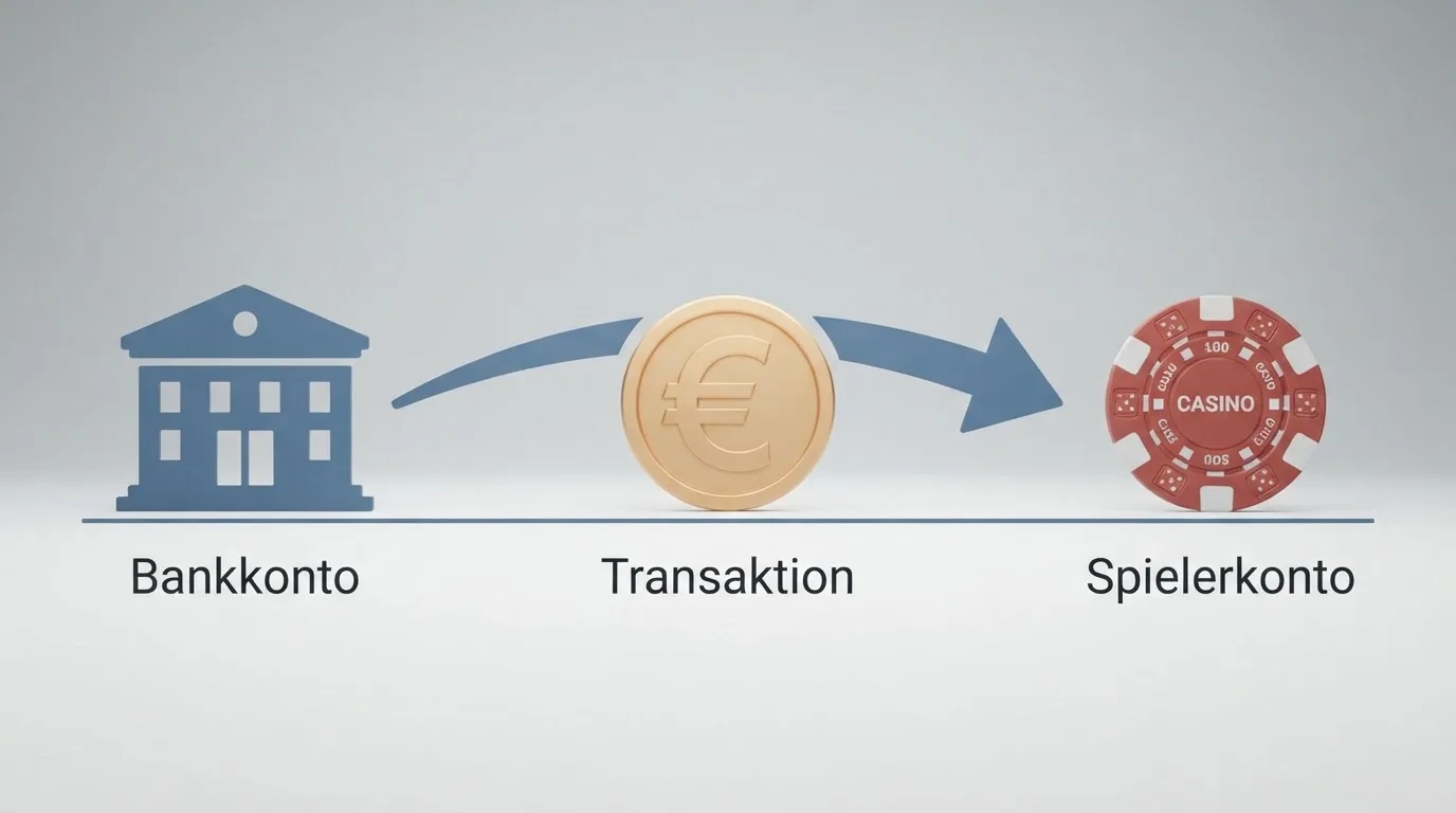 Einfaches Flussdiagramm, das den Weg einer Zahlung von der Bank zum Spielerkonto zeigt.
